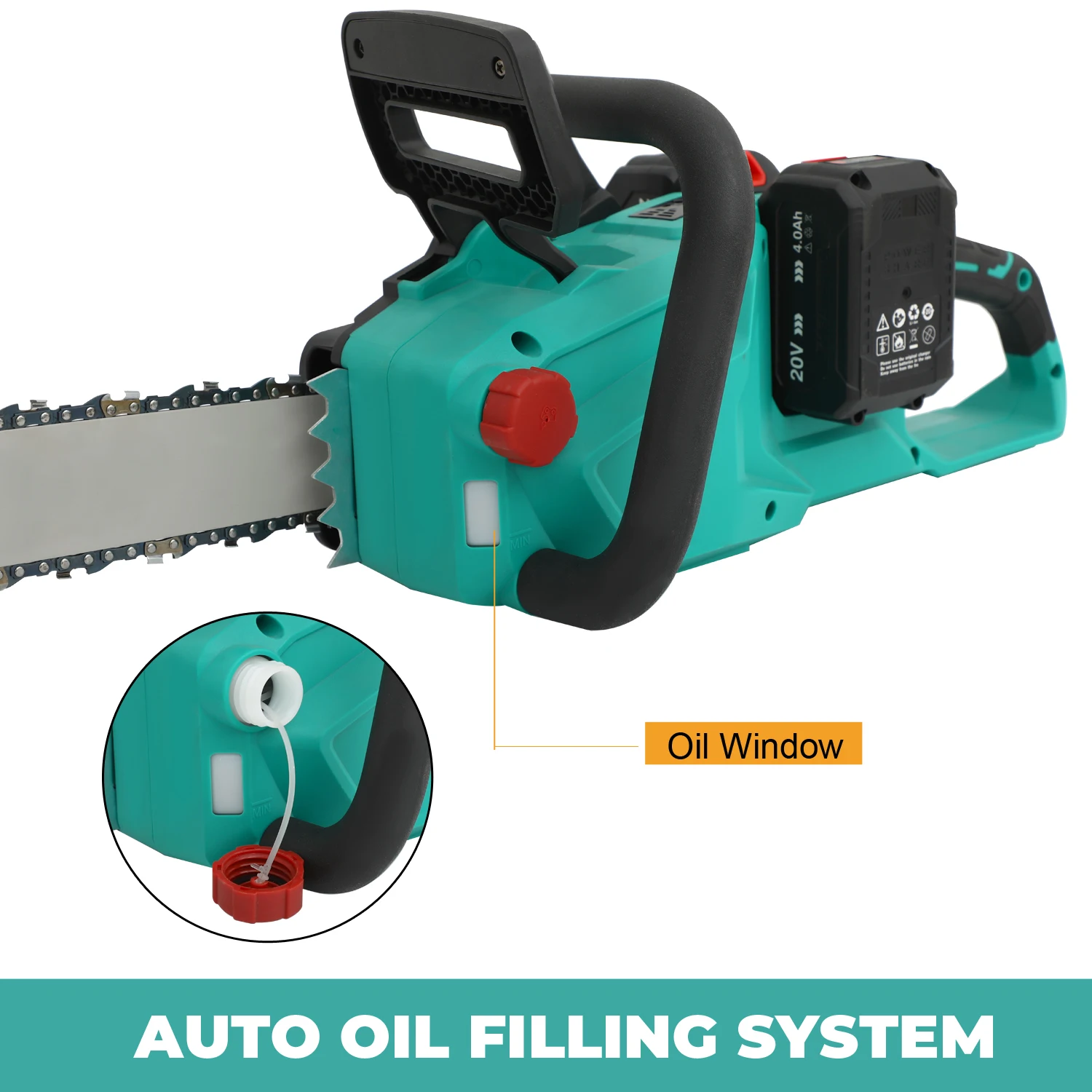 Garden high quality cordless 20V+20V lithium battery operated Chainsaw for tree wood cutting