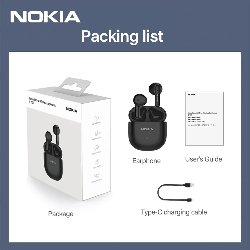 Nokia e3103 пользовательские наушники-вкладыши tws с airbuds bt5.1 Беспроводные наушники высокой точностью сверхмощные для прослушивания музыки сенсорным управлением микрофоном низкая латентность