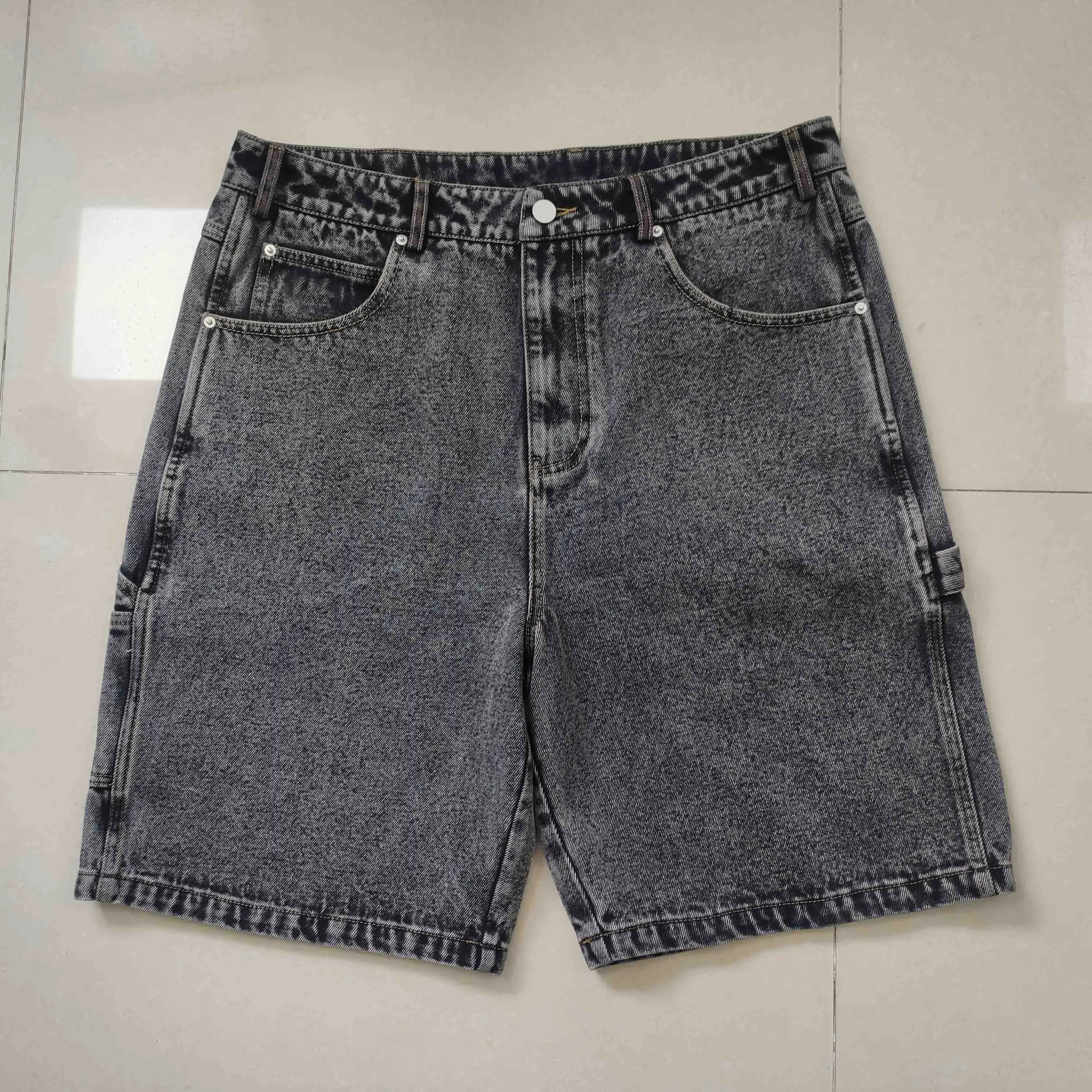 Wholesale Customized Embroidery Patch Men Zipper Fly Loose Fit 100% Cotton Denim Pants Baggy Jorts Skate Jeans Shorts
