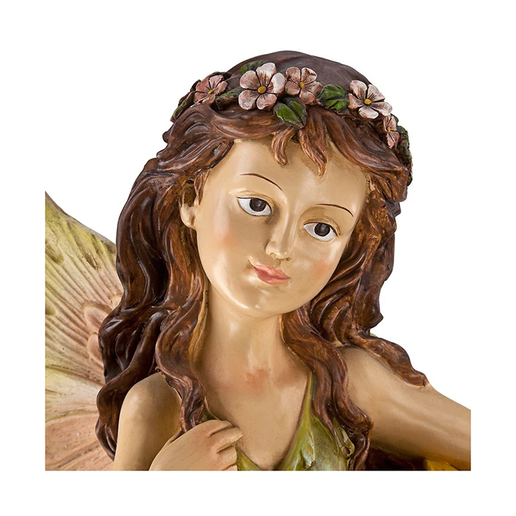 Large Size Outdoor Resin Fairy With Sunflowers Handmade Sculpture Water Fountain Garden With Lady Statue Led Lights