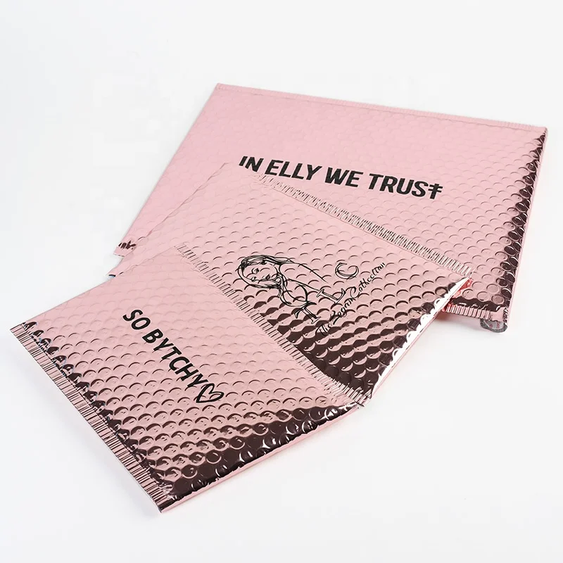 Custom print rose gold bubble poly mailers custom envelope and pink bubble mailer Metallic Bubble Envelope Express Mailer Bag