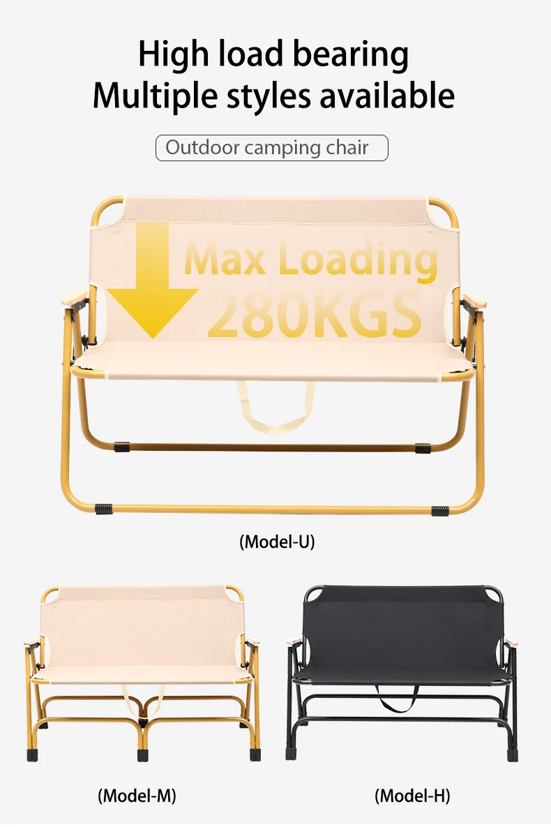 SY Latest Design Portable Outdoor Camping twin Beach Chair metal double seat Foldable Lightweight two-person Camping Chair