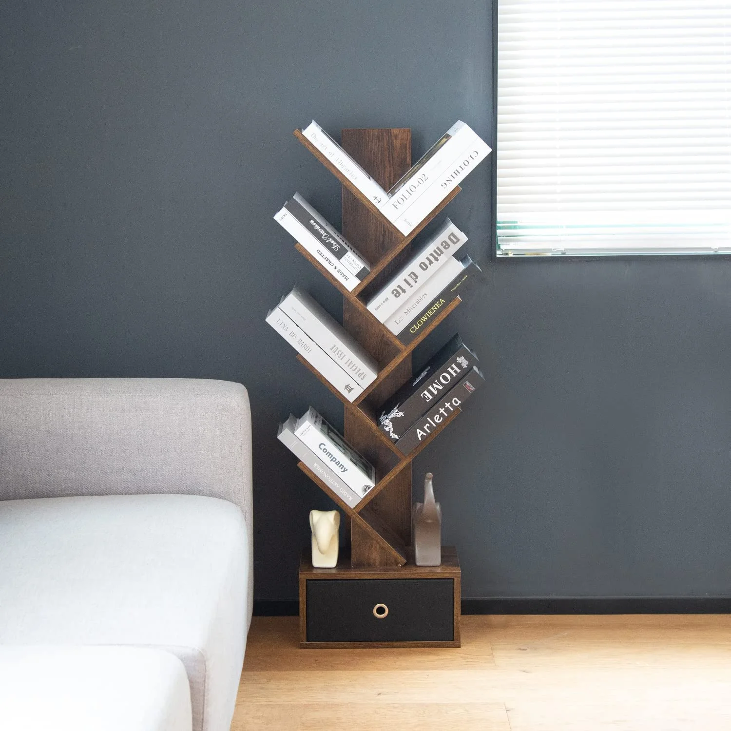 Modern Simple Storage Movable Wood Design Book Shelf Shawn Soh Tree Bookshelf