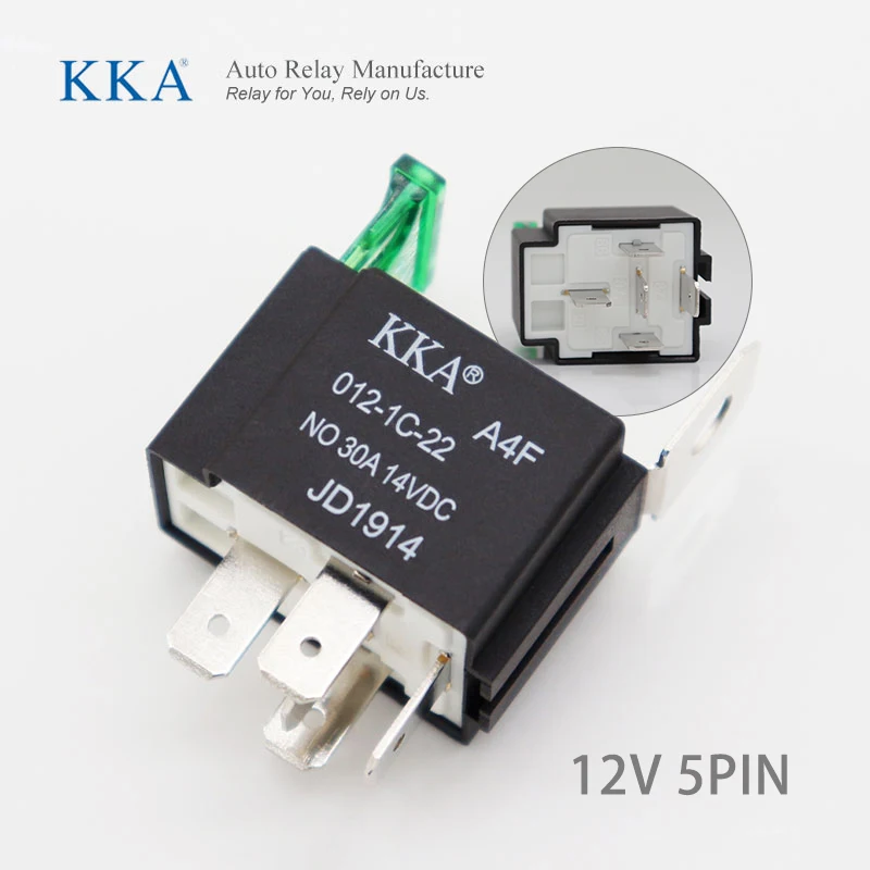 KKA-A4F 30A Automotive Fuse Relay 12V/24V 4pin/5pin and Wire Harness Kit, Car Relay with Metal Bracket