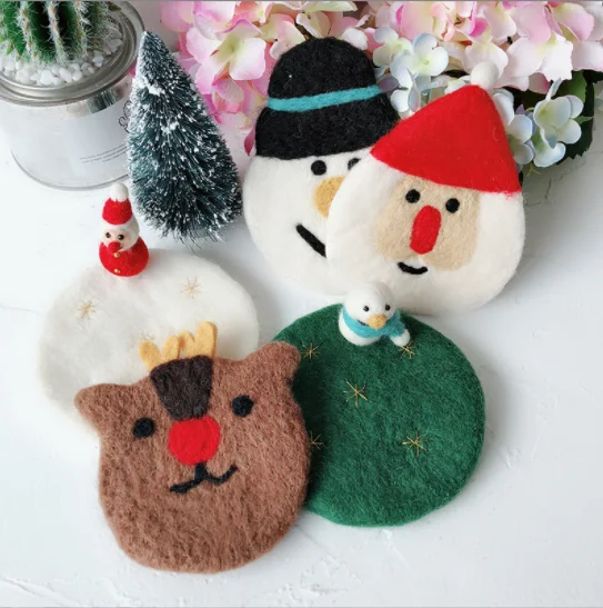 Christmas Festival Decoration Square Round Felt Coaster Set Absorbent Wool Felt Drink Glass Coaster