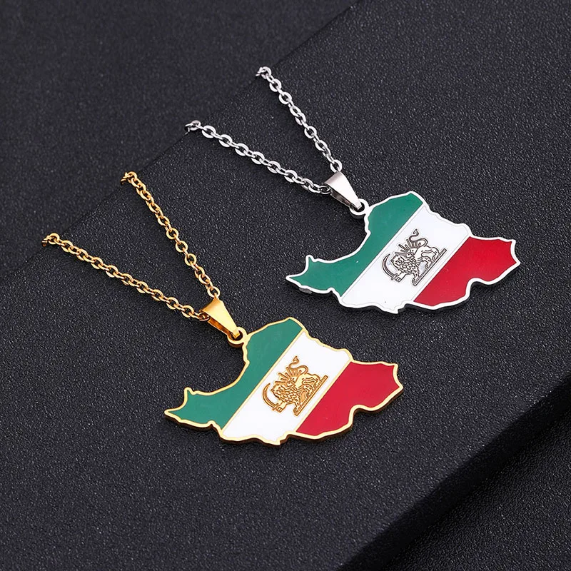 Blues wholesale world map necklace stainless steel enamel iran map necklace with oil for men necklace jewelry
