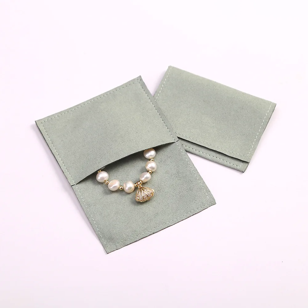 Small Chic Envelope Flap Dust Packaging Display Suede Microfiber Jewellery Gift Pouches Travel Packaging Mini Jewelry Pouch Bag