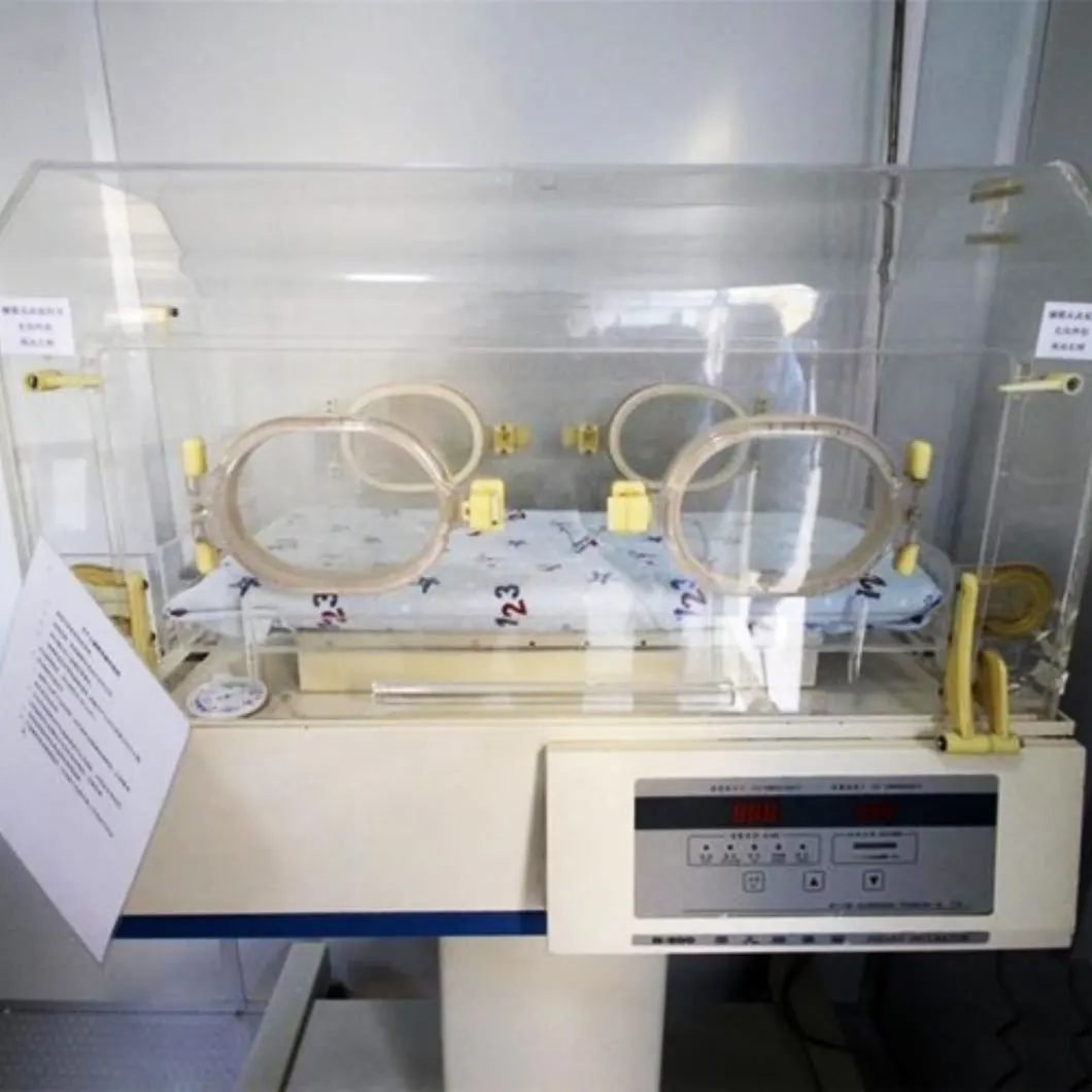 Hospital Medical mobile Double Walls Hood 4 hand-ports Infant Incubator