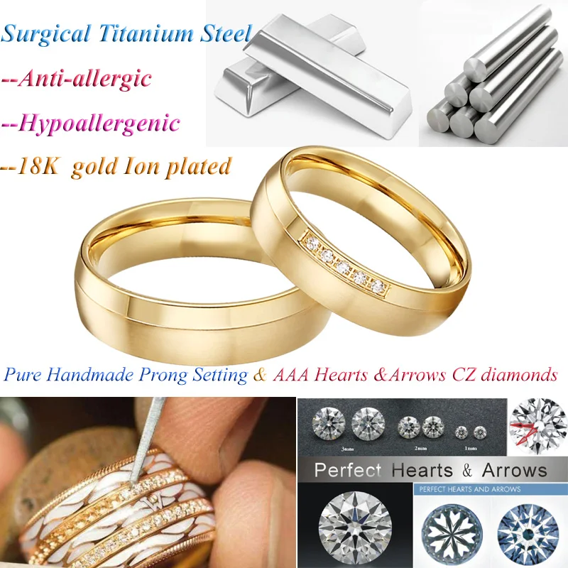 wholesale Custom rounded dome 316l stainless steel ring mens and womens 14k plated wedding gold ring design for couples