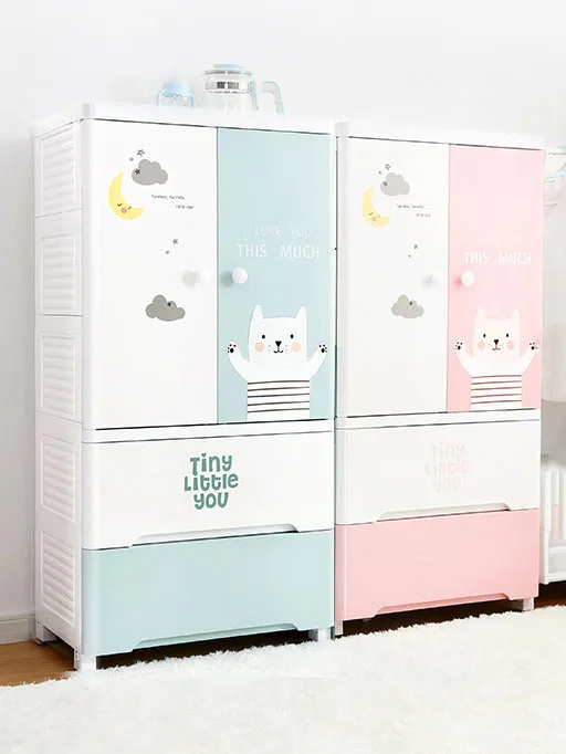 Пластиковый детский гардероб для спальни, домашний шкаф для хранения детской одежды, подвесной двухдверный шкафчик