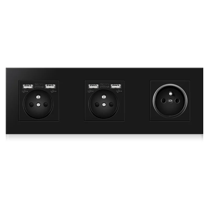 Professional switch factory French plastic panel 3 Gang wall outlet+4 USB ports