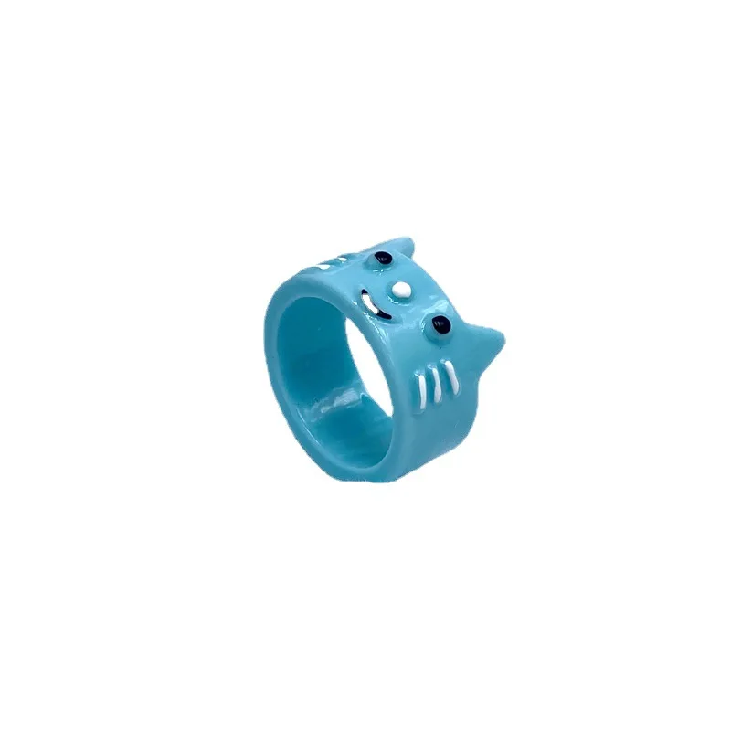 Cute Cats Kitten Resin Acrylic Ring Small Animal Cartoon Three-Dimensional Knuckle Ring Chunky Index Finger Joint Ring Women