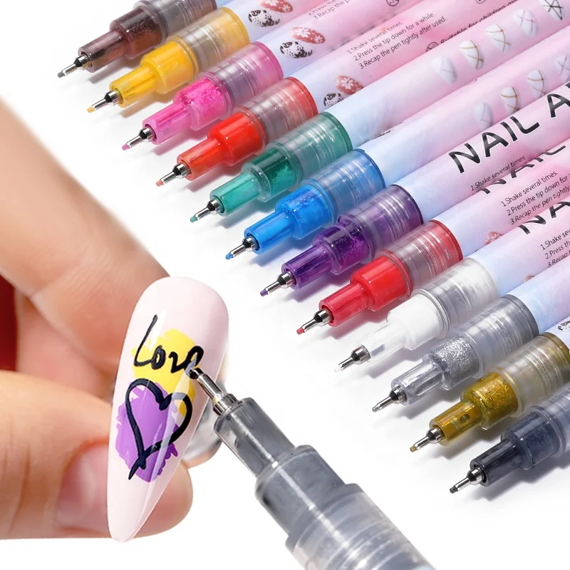 Multi Colors Nail Art Drawing Graffiti Pen Gel Pencil Waterproof Painting Liner Oily Brush White Marker Pen Nail Manicure Tools