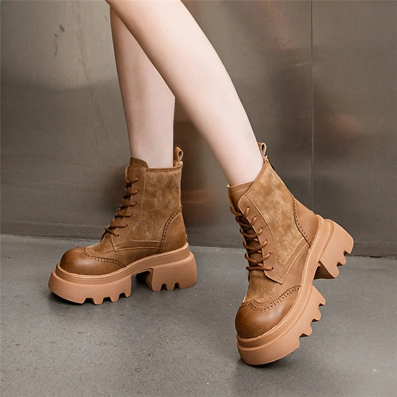 Dropshipping Custom Logo 2024 Winter Genuine Leather Platform Boots Women Shoes Ladies Ankle Bootie Martin Boots for Ladies