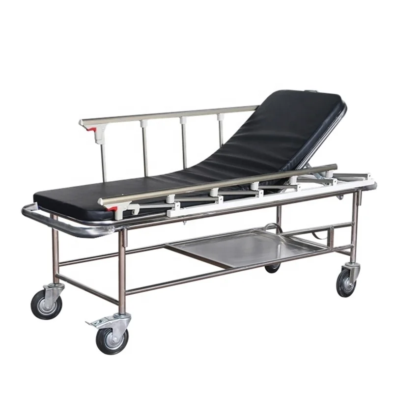 YSDJ03 Stainless Steel Stretcher Stainless Steel Patient Trolley Cart With Backrest and Siderails