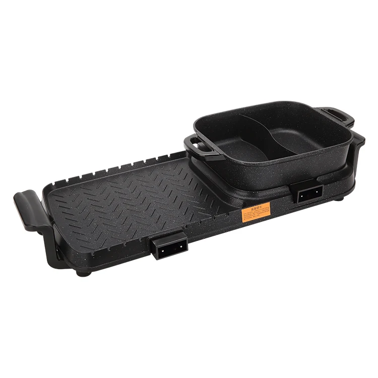 
Customized 2 In 1 Smokeless Indoor Square Barbecue Portable Electric Grill Hot Pot 