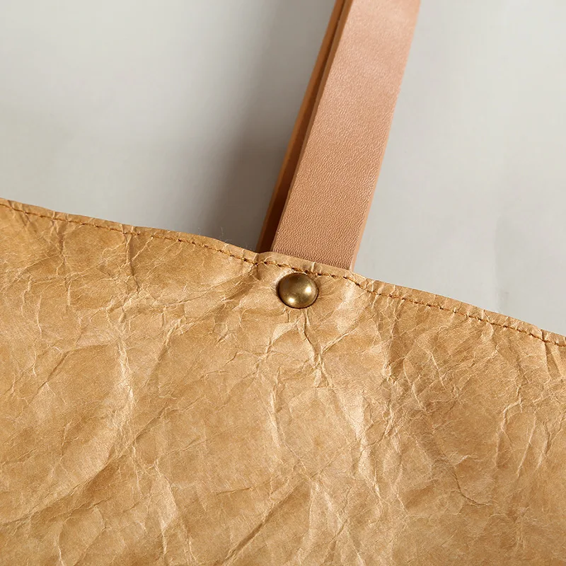 Kraft Tyvek Paper Bag With Leather Handle Shopping Bag