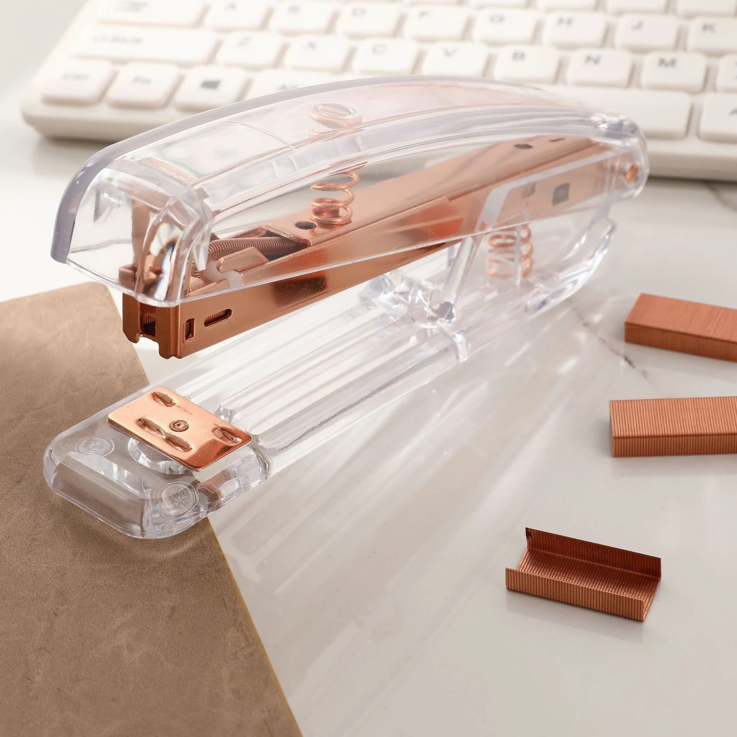 Hot Selling Nordic Rose Gold Stapler Student Fashion Transparent Stapler High-End Light Luxury Office Supplies Stapler