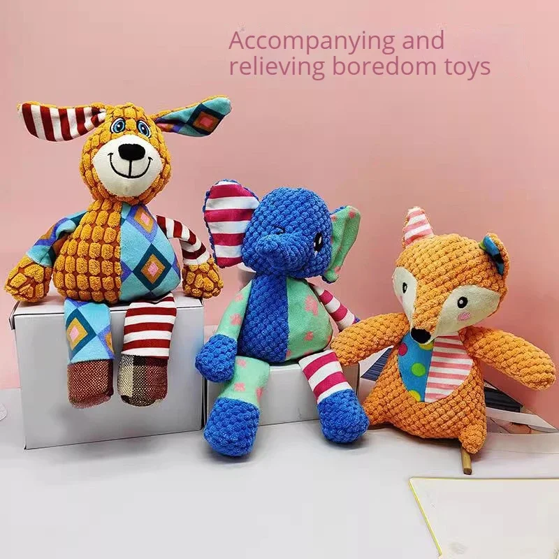 Pet Stuffed Doll Toy Squeak Dogs Elephant Fox Plush Article Teeth Bite Interactive Puppy Chew Game Puppy Indestructible Supplies