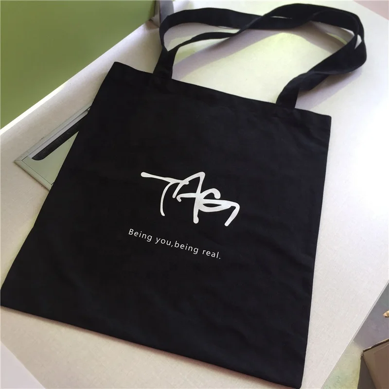 Factory Wholesale Black handle canvas bag custom printed 100% cotton canvas tote bag