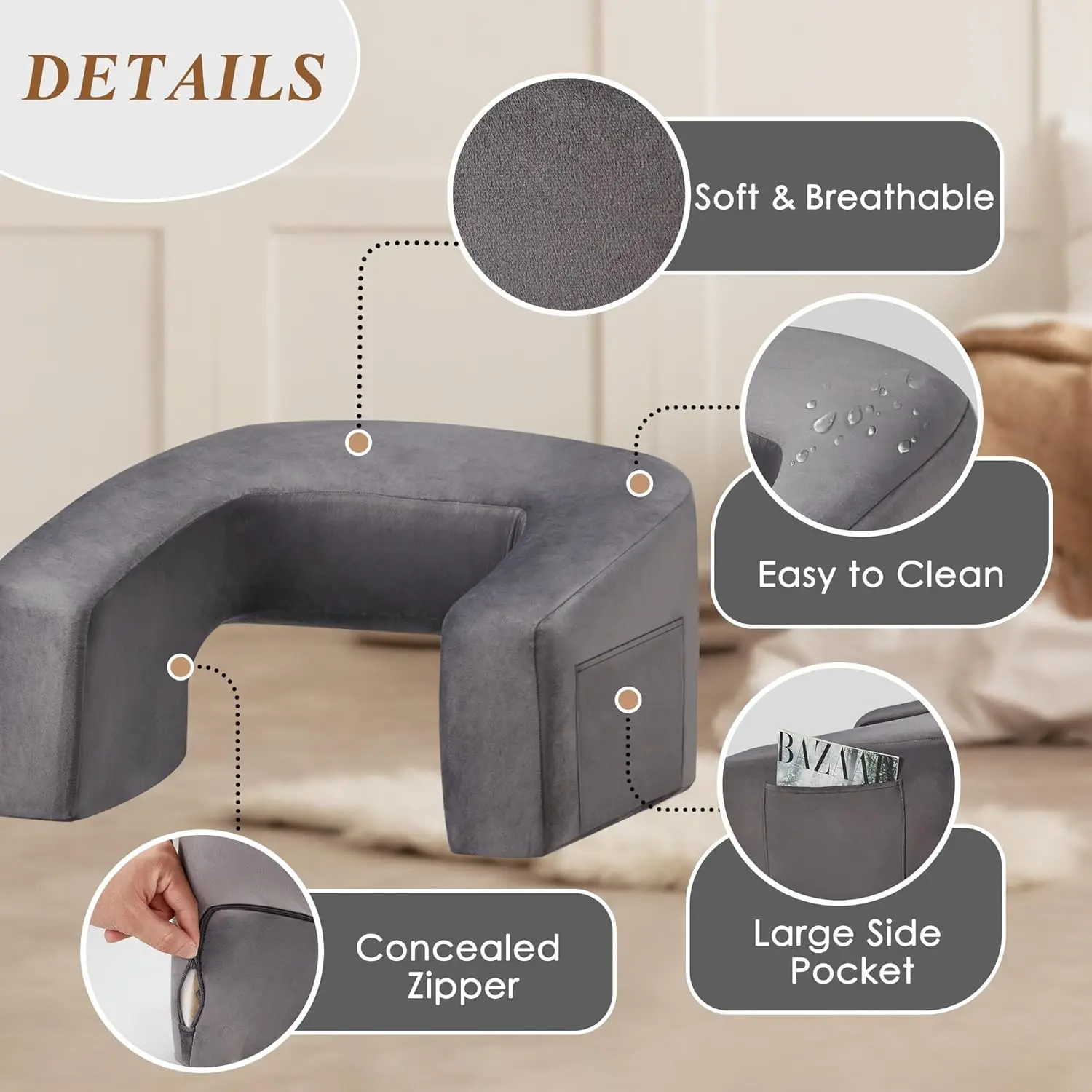 Soft Reading Pillow Arm Rest Lap Desk Pillow for Adult Gaming Working,Playing in Floor Sofa with Removable and Washable Cover