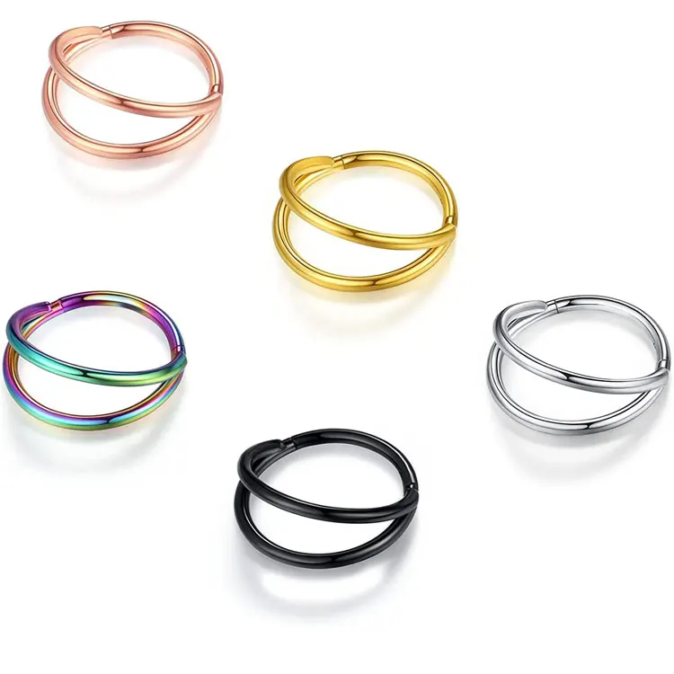 Hot Selling African Piercing Jewelry Ear Cartilage Septum Rings Surgical 316L Stainless Steel Stacked Double Hoop Nose Ring Men