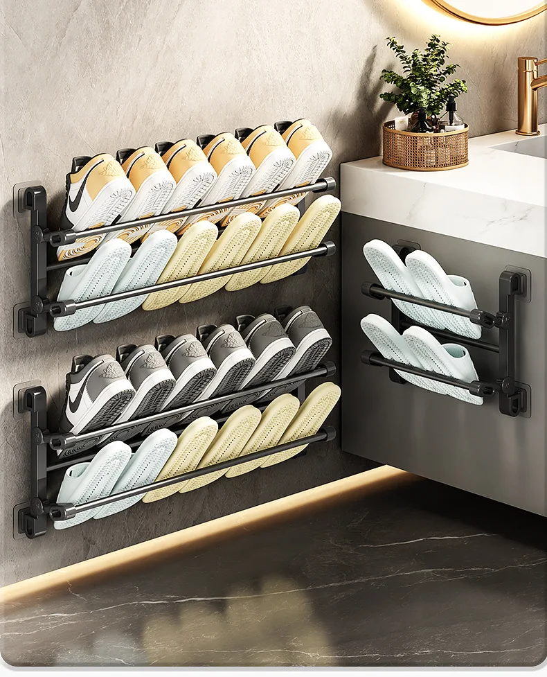 Hot sale high quality wall mounted shoes organizer bar rack nail free behind door bathroom shoes drying storage rack