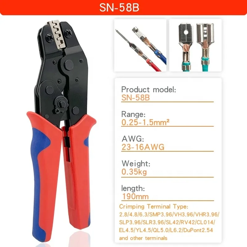 SN-58B 23-16AWG Electrical Crimper Automotive Crimping Pliers Ratchet Wire Crimping Tool for Open Barrel Terminal