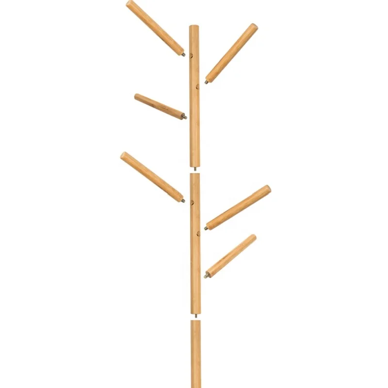Bamboo made new design hall tree standing coat rack floor hanger