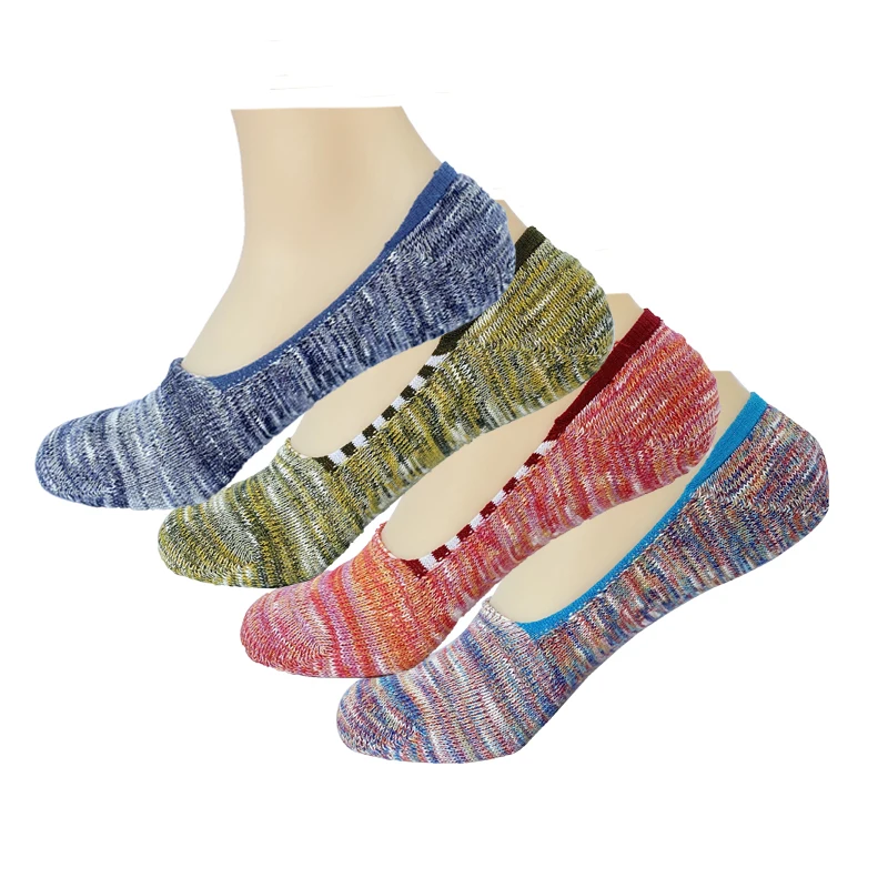 Hot factory custom non slip woman summer colorful  low cut no show silicone socks seamless combed striped invisible socks for wo