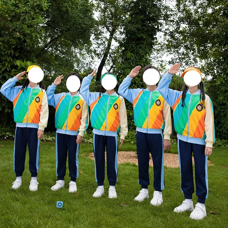 CL1028 School uniforms spring and autumn uniforms rainbow baseball uniforms
