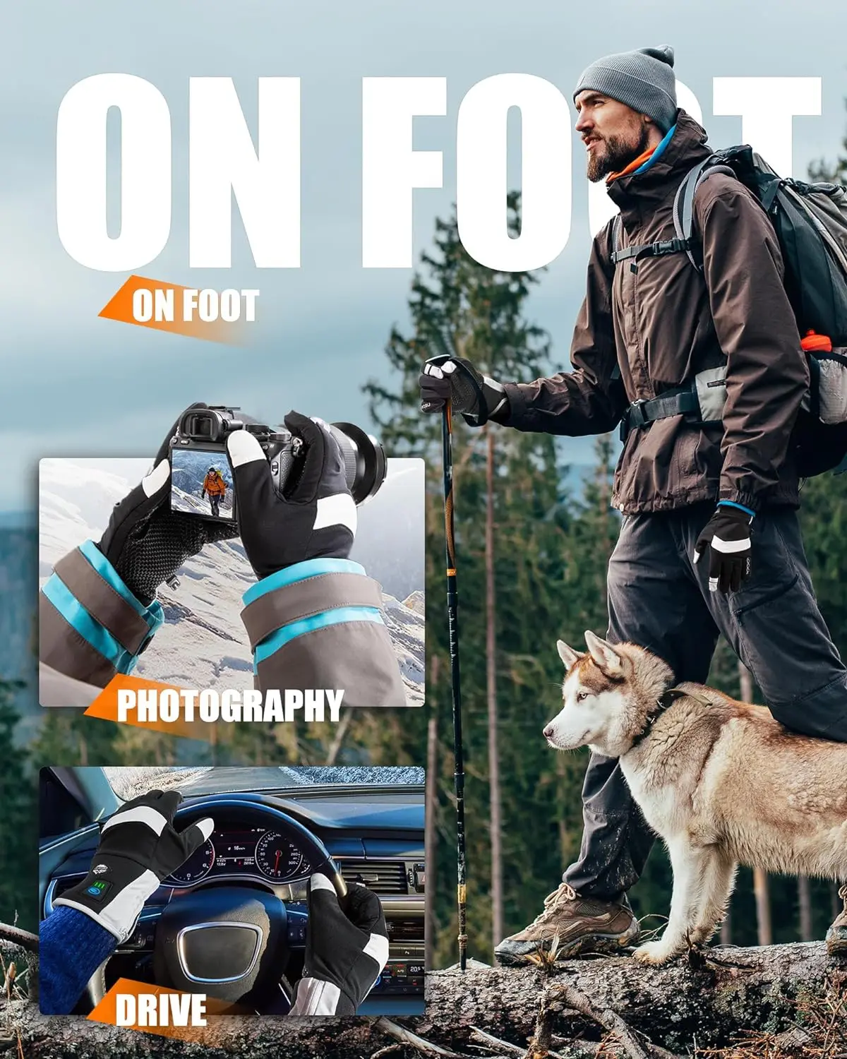 Neberon Heated Glove Liners 7.6V Rechargeable Battery Heated Work Thin Gloves for Hunting Skiing Motorcycle Cycling