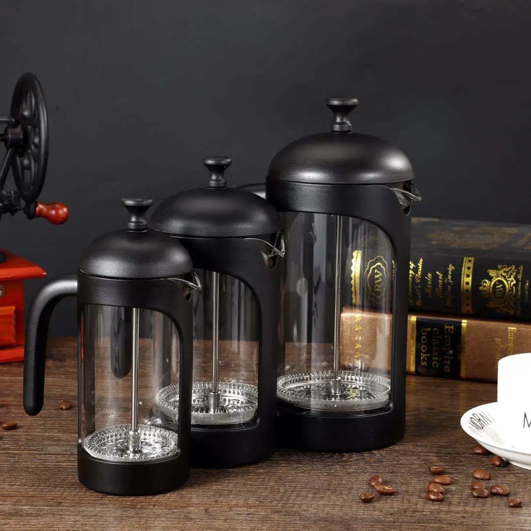 KLP portable high borosilicate glass Black Tea Stainless Steel Portable Mini 350ml Travel Coffee French Press