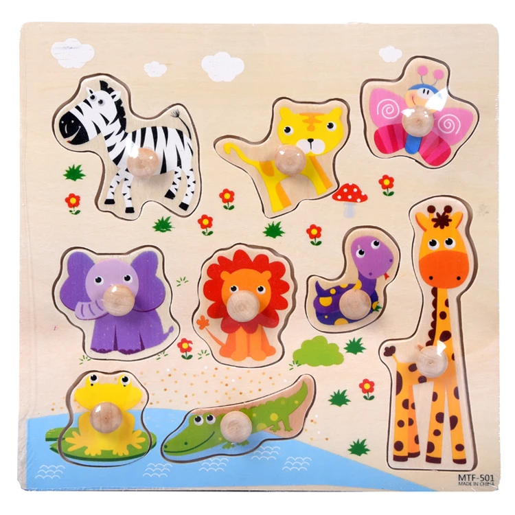 Wooden Hand Animal Puzzles Board Shape Match Toys Developmental Educational Games Custom Toy for Kids Cartoon Unisex OEM Logo