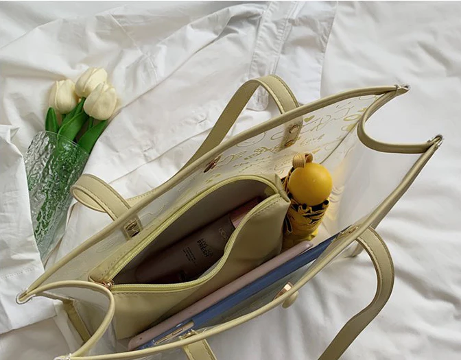 Custom Logo Large Capacity Transparent Women PVC Plastic Shoulder Bag handbags