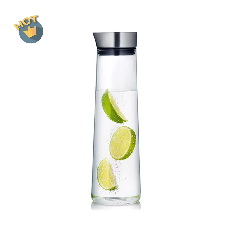 Custom Heat Resistant Stainless Steel Lid Borosilicate Glass Pitcher 1000ml Water Jugs Glass Crystal Pitchers