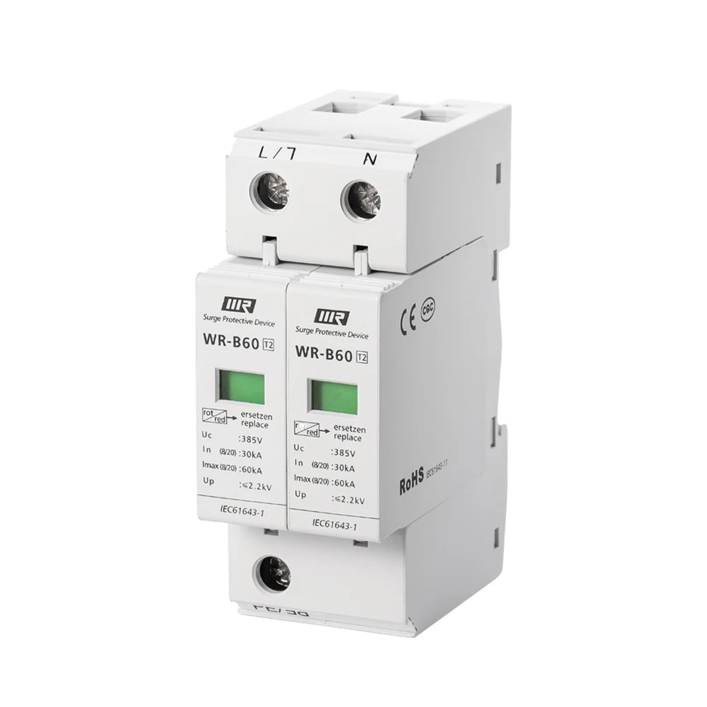 surge controller AC B60 2P 25ka voltage 275v/385v device surge protection SPD