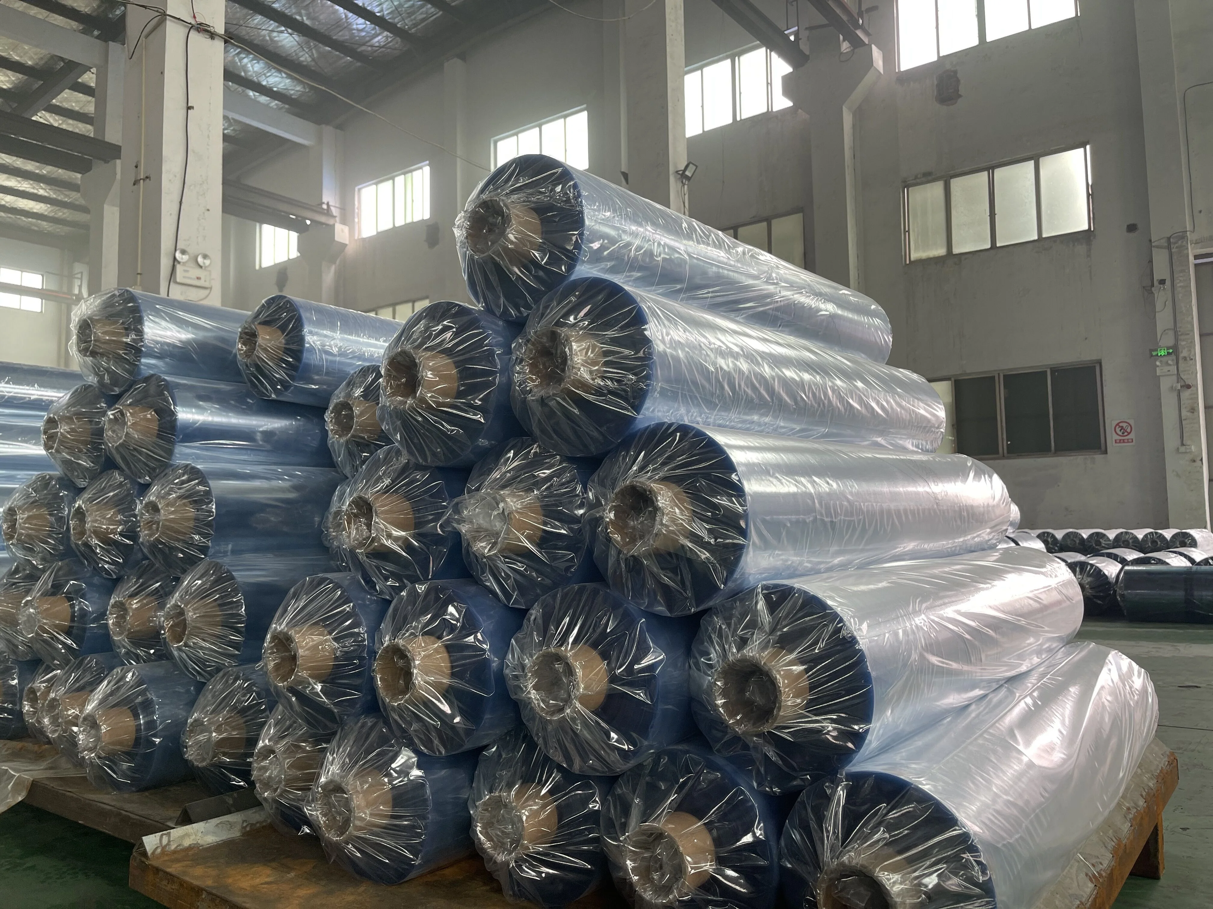 China factory transparent blue printed pvc film for packing mattress
