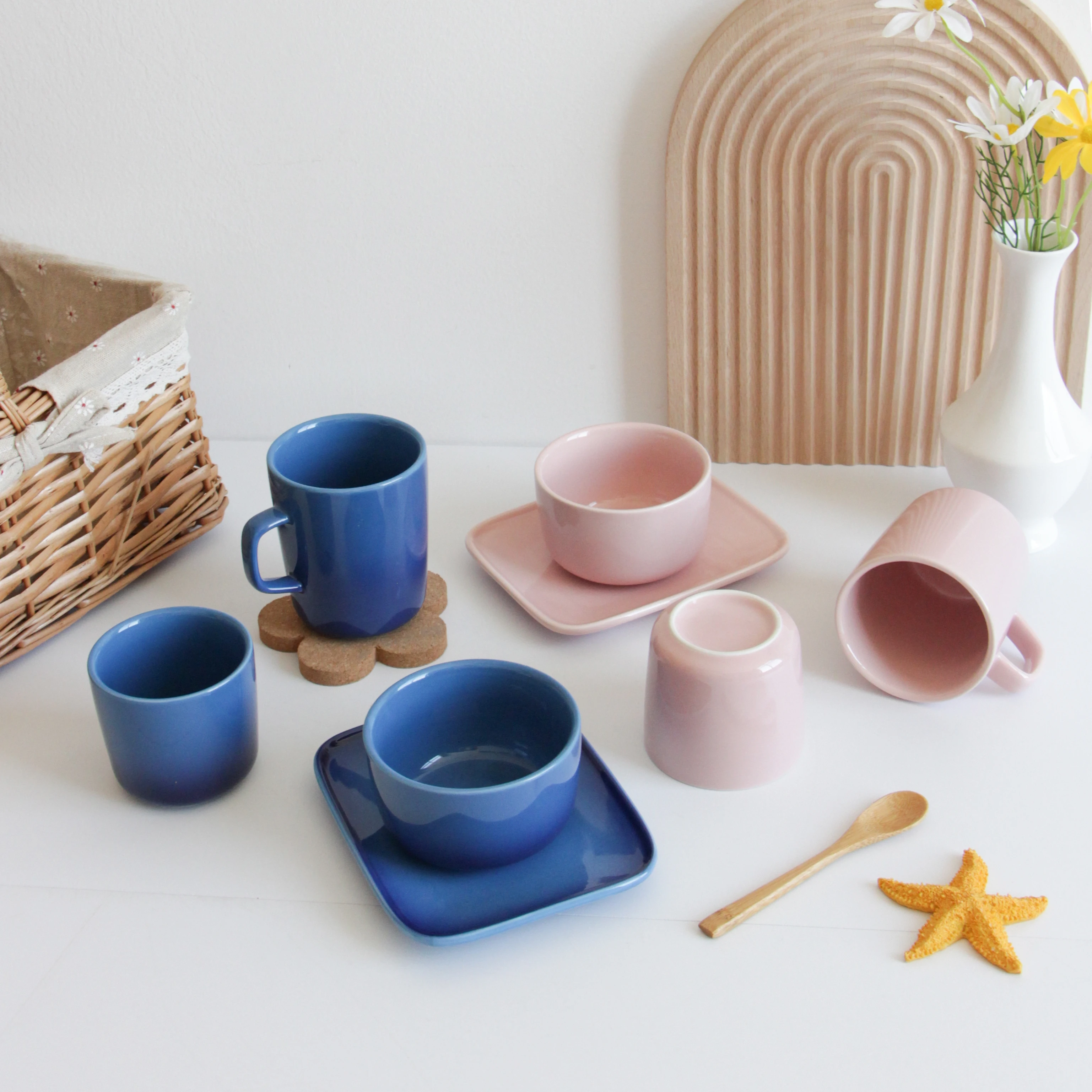 Simple Style Porcelain Stoneware Dinnerware Set Blue Ceramic Square Plates Sets Dinnerware For Restaurant Christmas Tableware