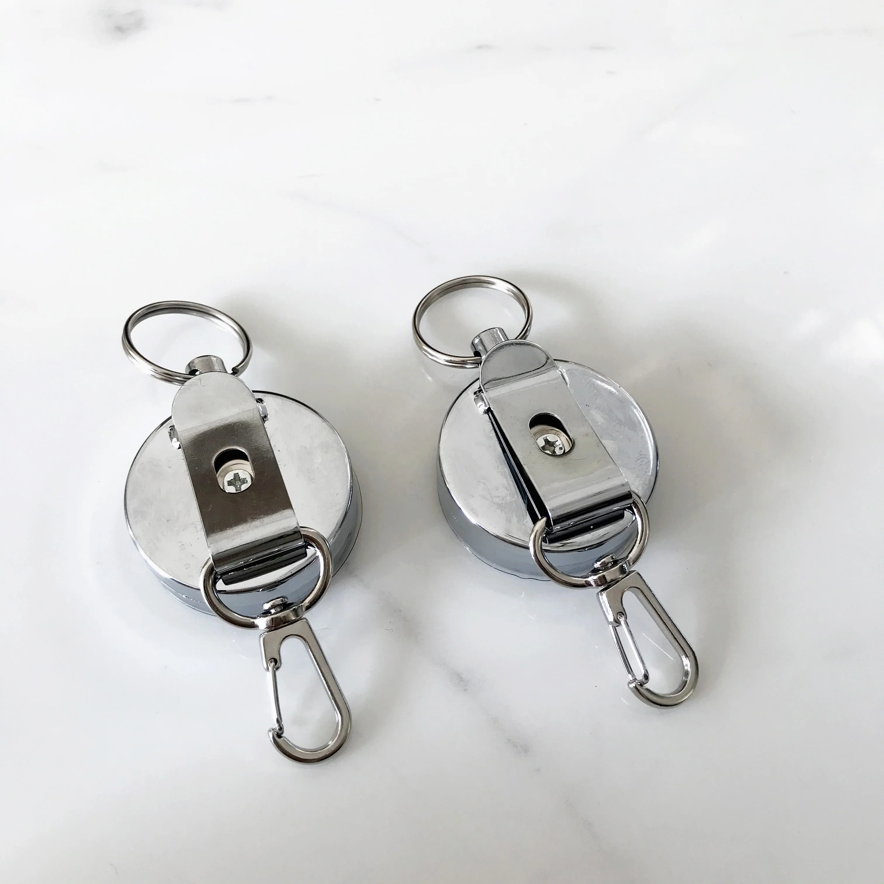 Factory 4cm Iron Plating Steel Cord Retractable Badge Reel with Hook