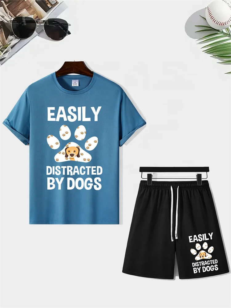 Summer Set Suit Short Sleeve Tshirt Two Pieces Dog Print Sports Suit Casual T-Shirt And Shorts Set