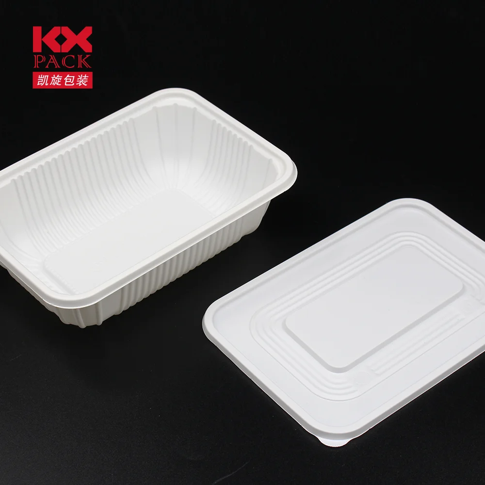 Biodegradable Eco-friendly PLA Food Tray with Lid Plate Dish Tableware Disposable Disposable Food Container 1000ml Plant Pattern