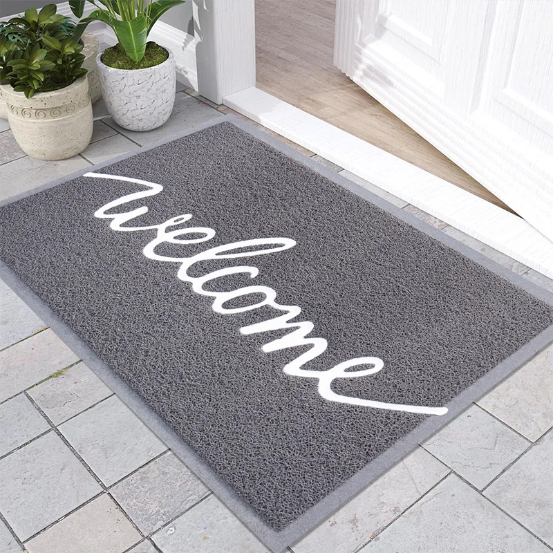 custom design wholesale home welcome rubber rug logo floor kitchen noodles carpet pvc coil non slip outdoor mat