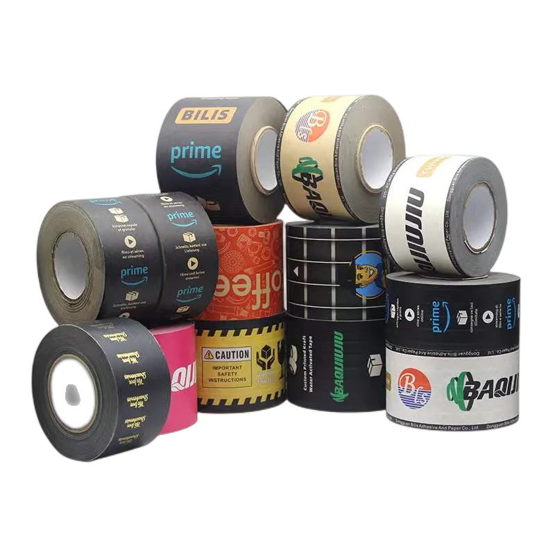 Custom Printed Logo Eco Friendly Recycled Water Activated 2 Inch Kraft Paper Gummed Brand Tape Shipping Packaging