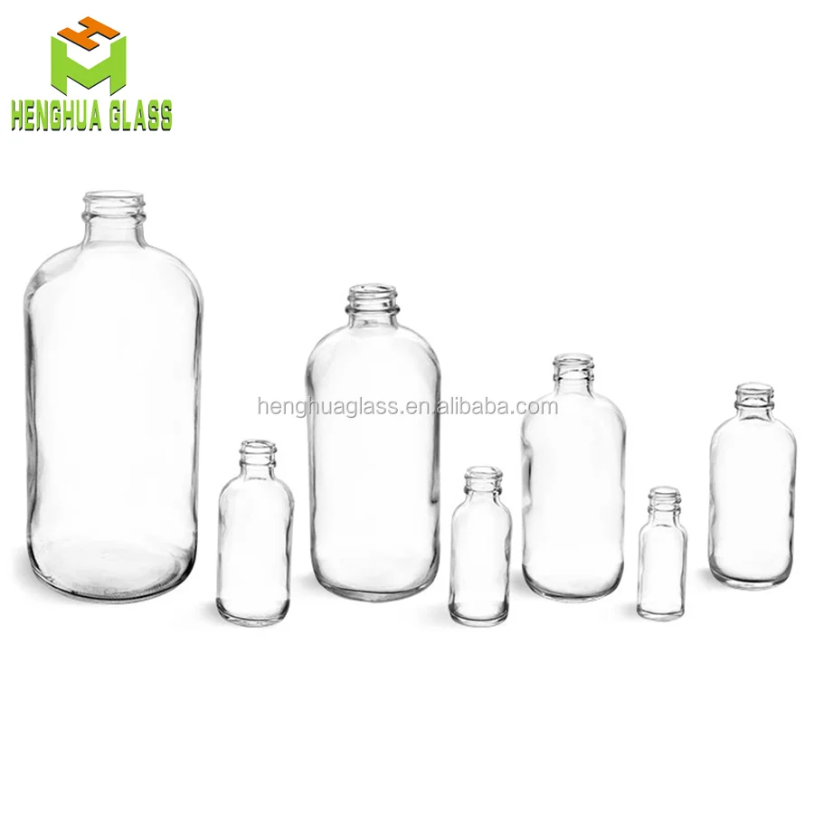 1/2 oz 1oz 2oz 4oz 8oz 16oz 32oz 15ml 30ml 60ml 120ml 240ml 500ml 1000ml clear round glass boston bottle with cork