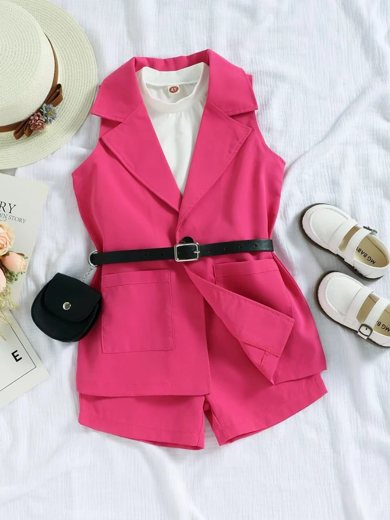 Focusnm 3 colors 3pcs summer fashion girls clothing sets 1-6y sleeveless sunproof jacket solid mesh vest + shorts set