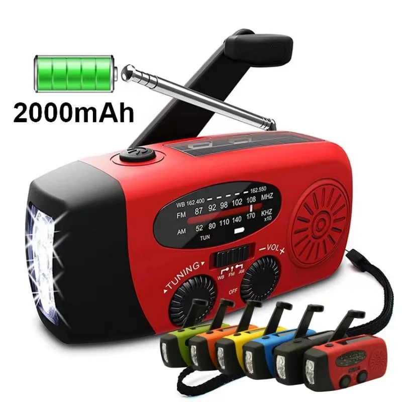 2000mAh Portable Rechargeable Emergency Solar Hand Crank Radio WB/NOAA with Phone Charger and LED Torch FM Emergency Radio