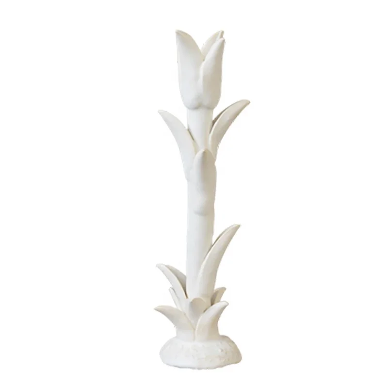 Custom green tulip candelabra ceramic black magnolia pillar candle stand porcelain white floral taper candlestick holder