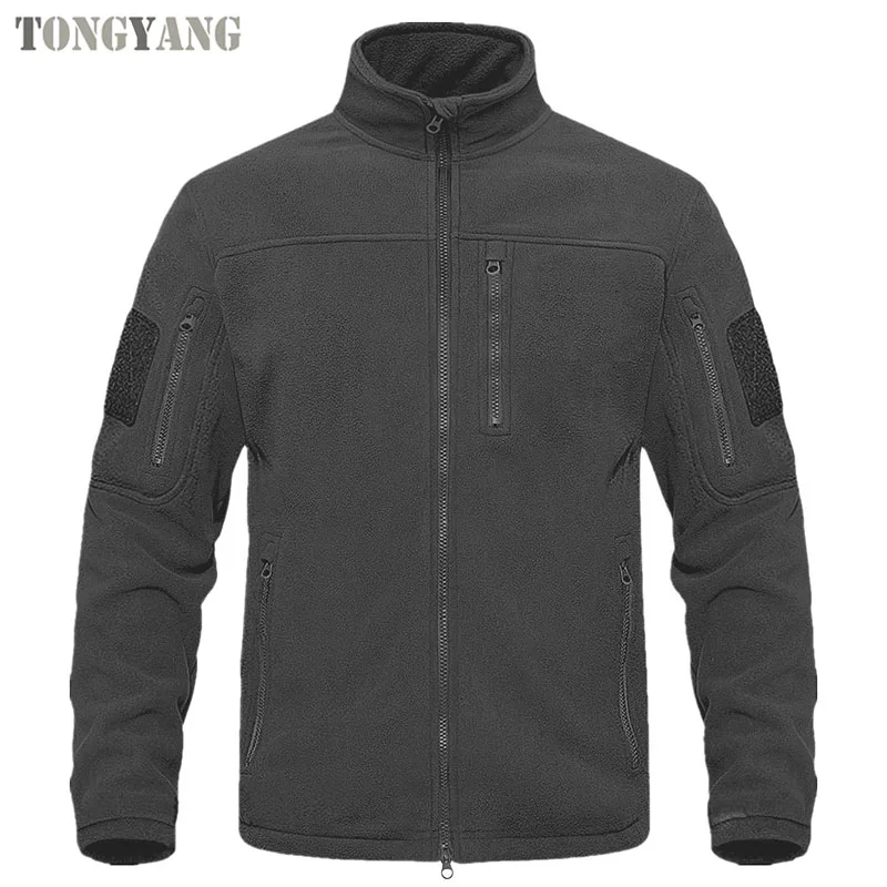 TONGYANG Full Zip up Tactical Green Fleece Jacket Thermal Warm Work Coats Mens Pockets Safari Jacket Hiking Outwear Windbreaker
