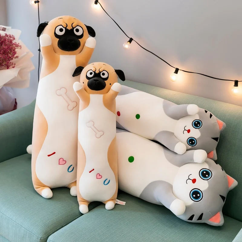 Cute long body animal kids plush dog pillow toys plush cat animal stuffed pillow